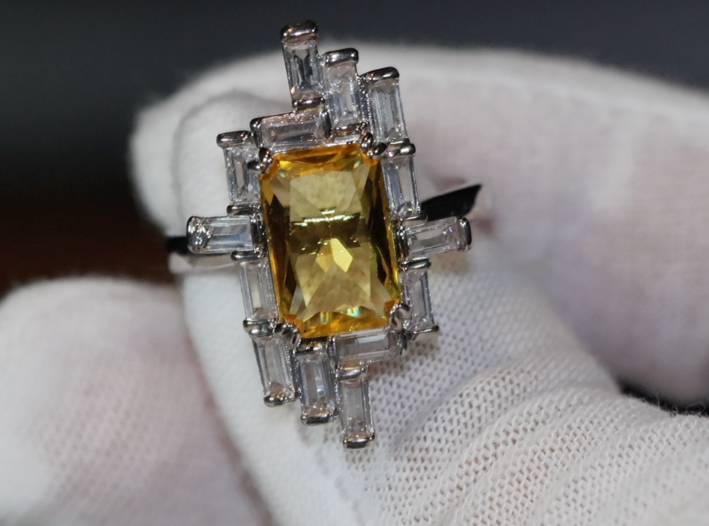 Womens Big Diamond Ring | Emerald Ring | Yellow Diamond Ring | Yellow Diamond Engagement Rings | Baguette Ring | Womens Engagement Ring