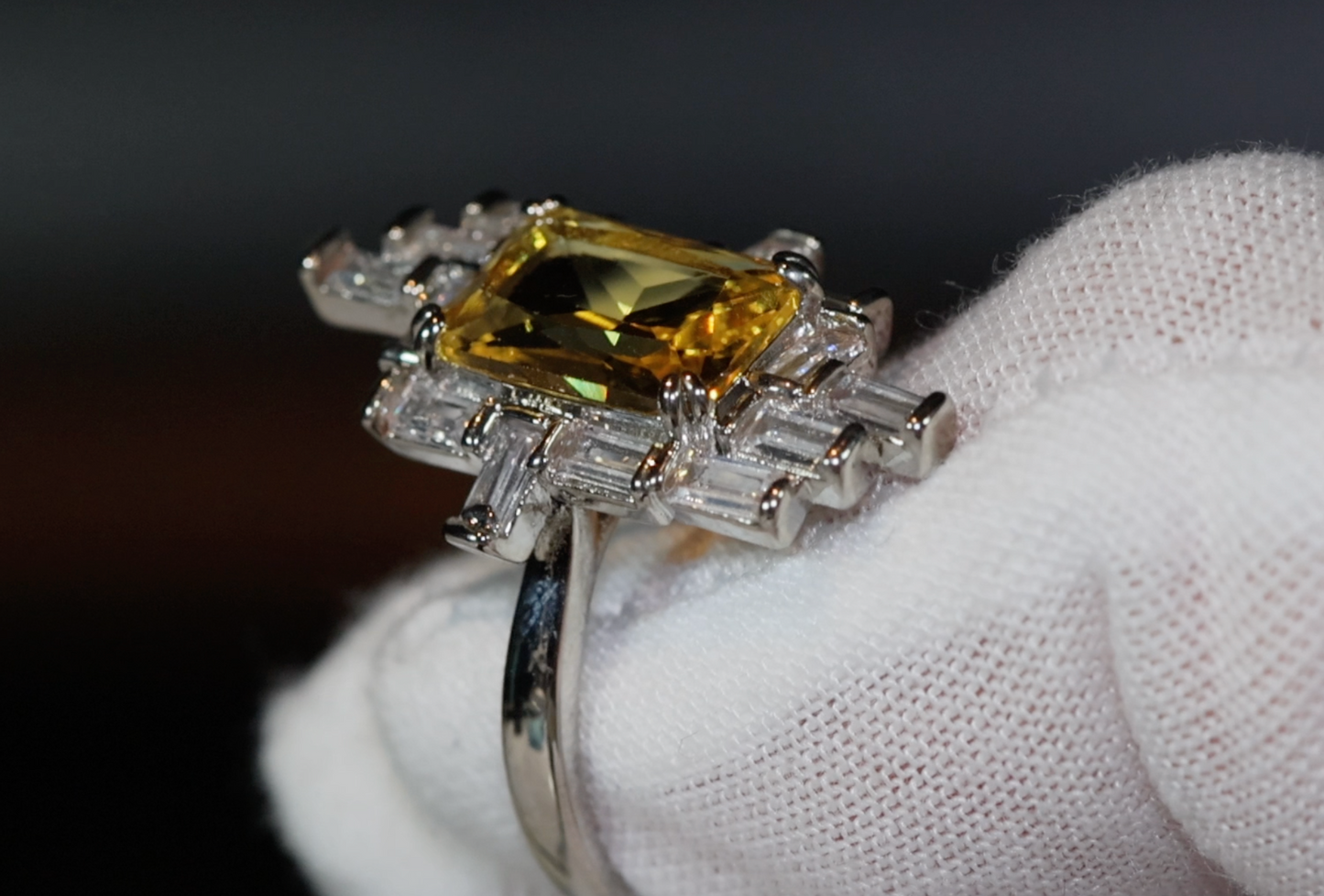 Womens Big Diamond Ring | Emerald Ring | Yellow Diamond Ring | Yellow Diamond Engagement Rings | Baguette Ring | Womens Engagement Ring