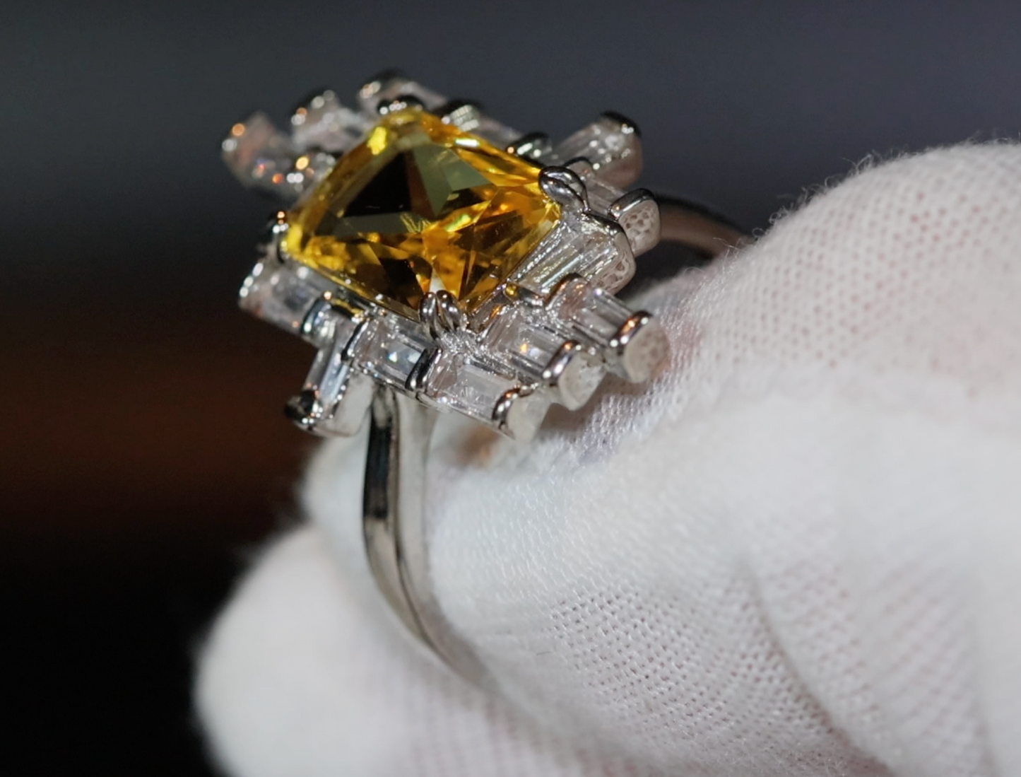 Womens Big Diamond Ring | Emerald Ring | Yellow Diamond Ring | Yellow Diamond Engagement Rings | Baguette Ring | Womens Engagement Ring