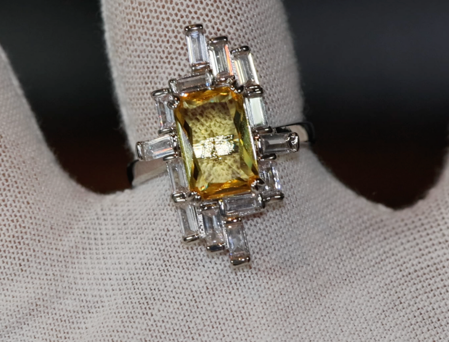 Womens Big Diamond Ring | Emerald Ring | Yellow Diamond Ring | Yellow Diamond Engagement Rings | Baguette Ring | Womens Engagement Ring