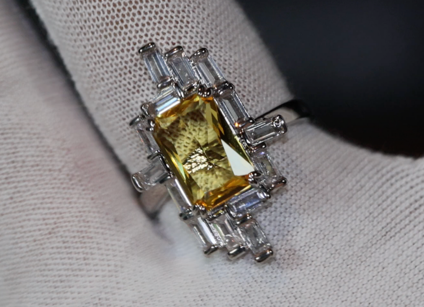 Womens Big Diamond Ring | Emerald Ring | Yellow Diamond Ring | Yellow Diamond Engagement Rings | Baguette Ring | Womens Engagement Ring