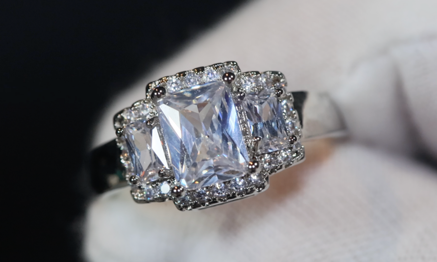 Three Stone Ring | Three Stone Engagement Ring | Engagement Rings | Womens Rings | Emerald Engagement Ring | Baguette Ring