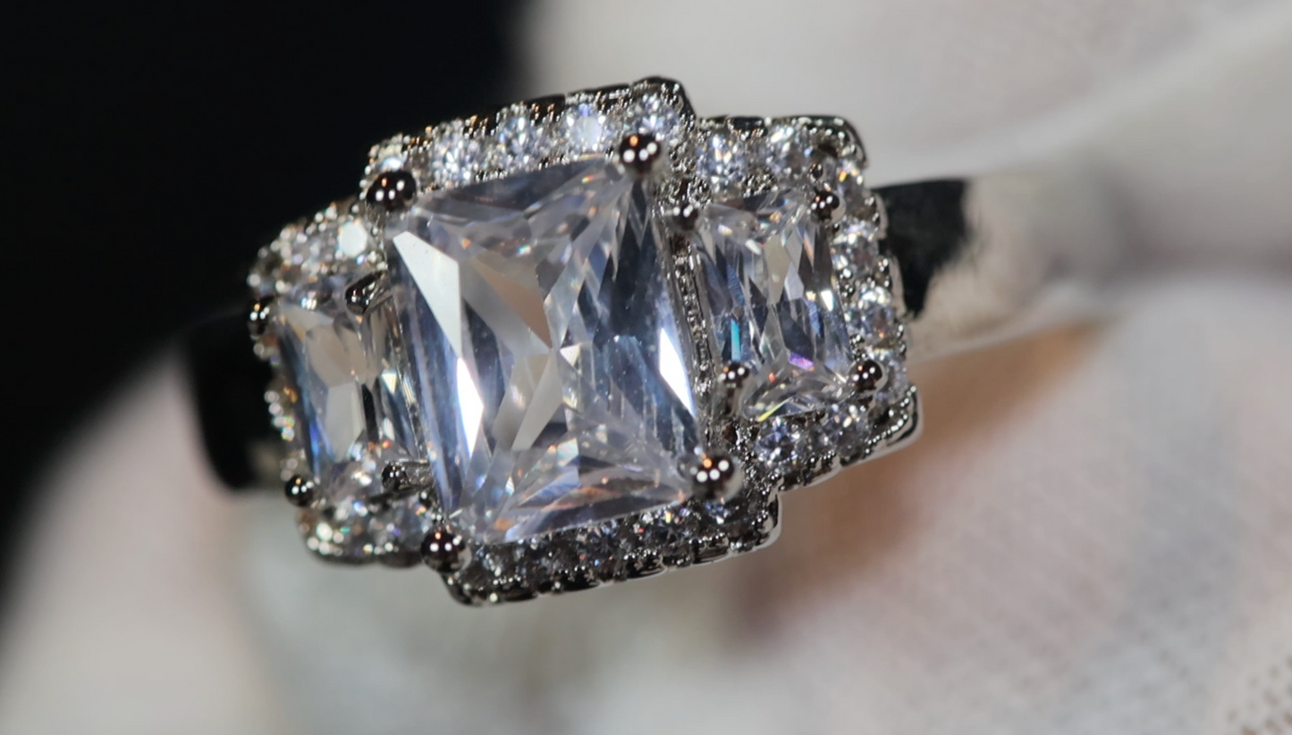 Three Stone Ring | Three Stone Engagement Ring | Engagement Rings | Womens Rings | Emerald Engagement Ring | Baguette Ring