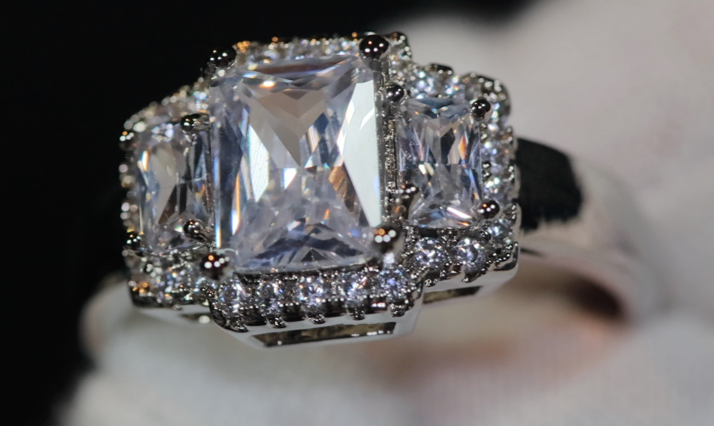 Three Stone Ring | Three Stone Engagement Ring | Engagement Rings | Womens Rings | Emerald Engagement Ring | Baguette Ring