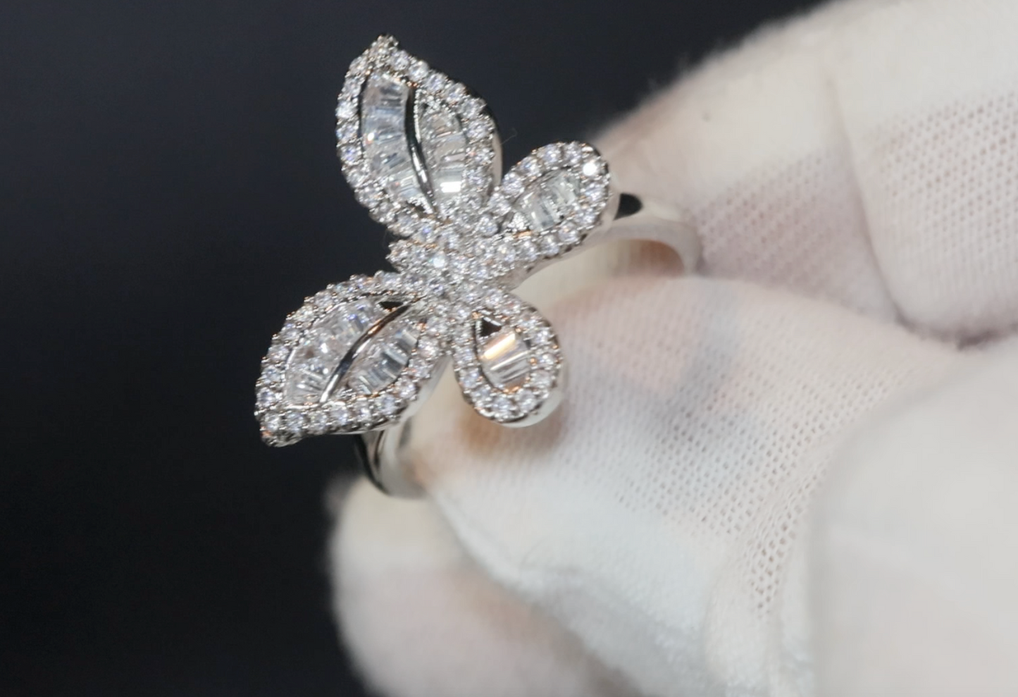 Womens butterfly diamond ring, womens butterfly ring, diamond butterfly ring