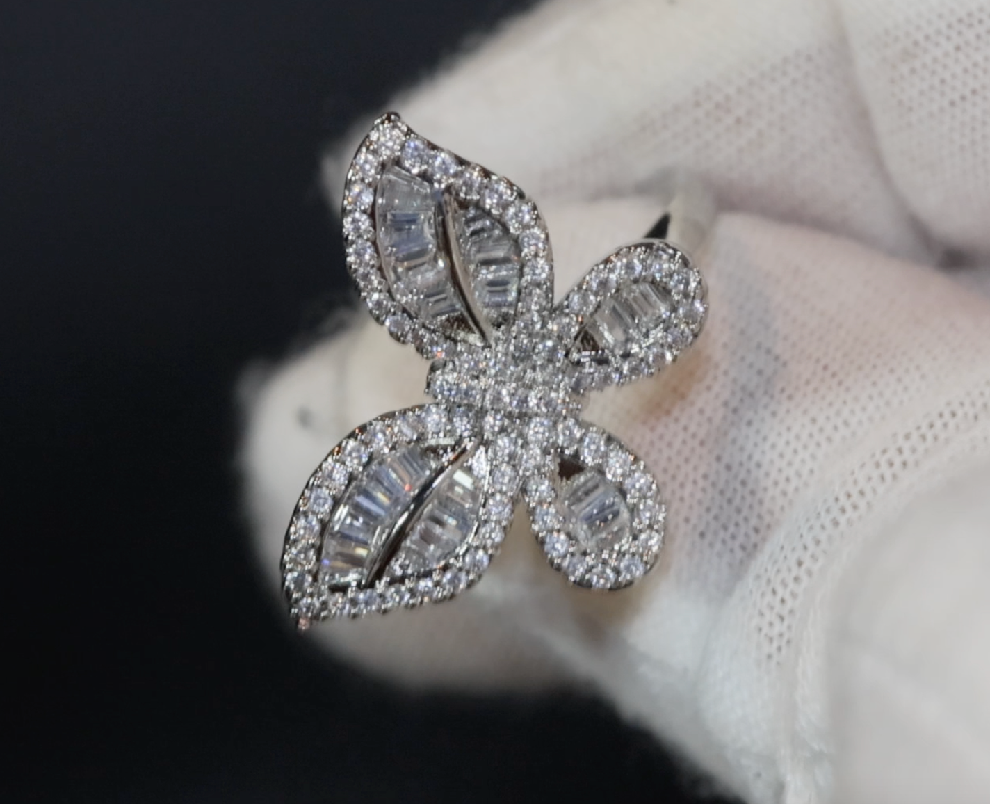 Womens butterfly diamond ring, womens butterfly ring, diamond butterfly ring