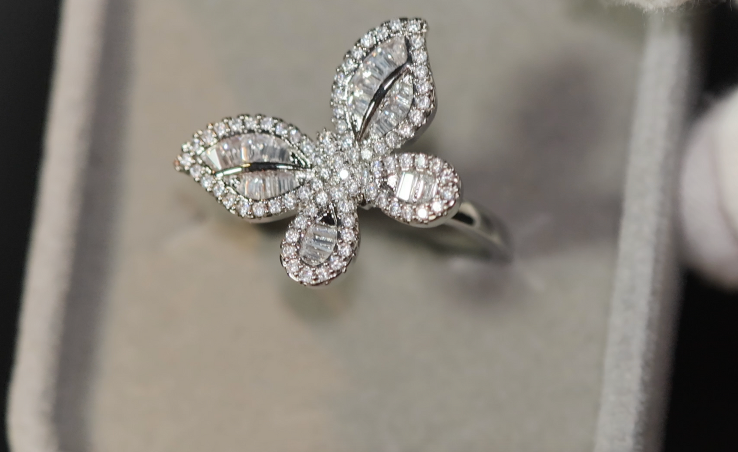 Womens butterfly diamond ring, womens butterfly ring, diamond butterfly ring
