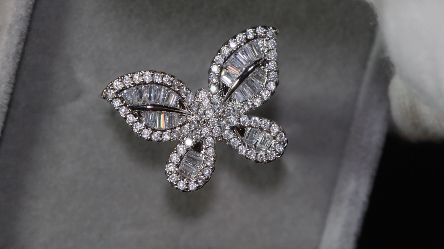 Womens butterfly diamond ring, womens butterfly ring, diamond butterfly ring