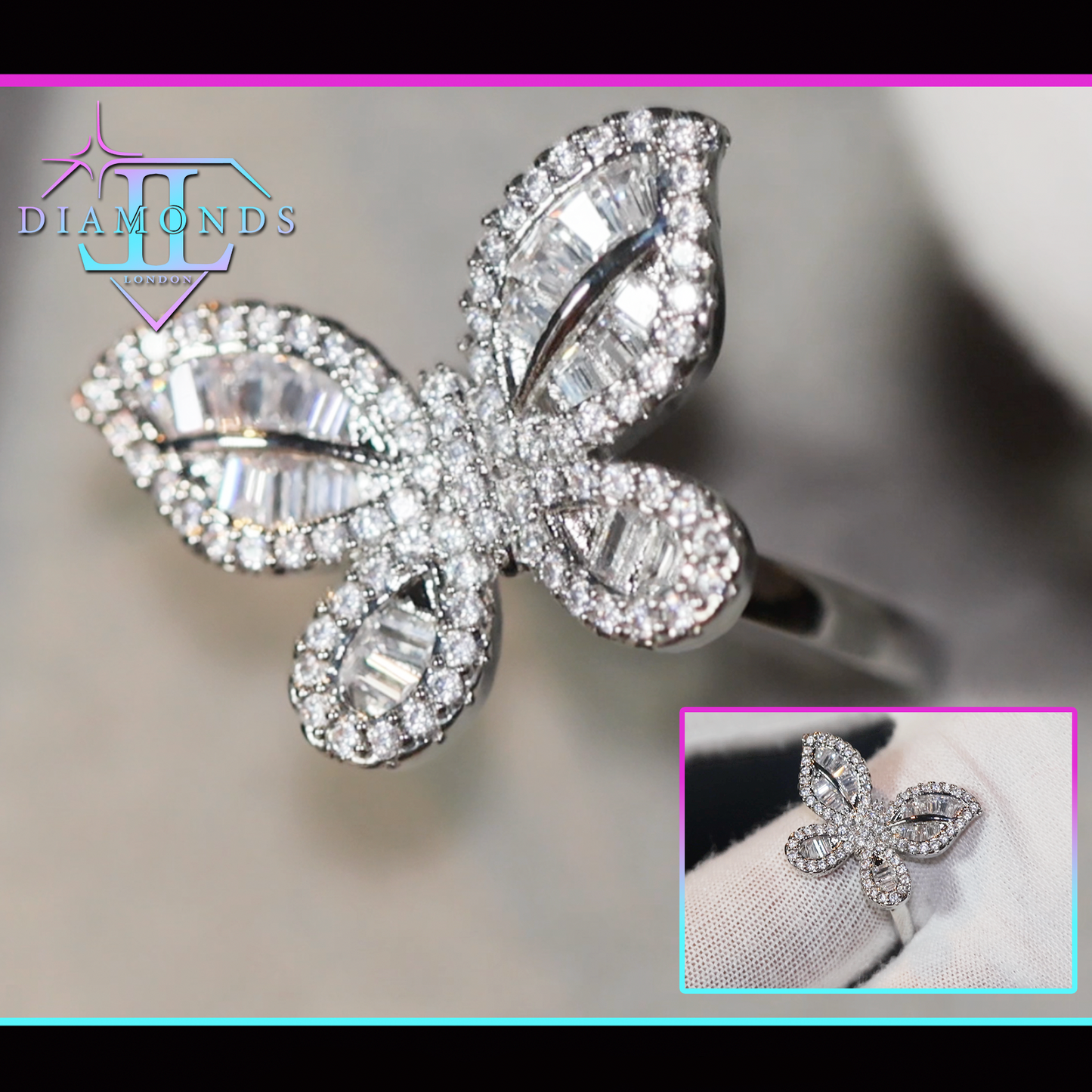 Womens butterfly diamond ring