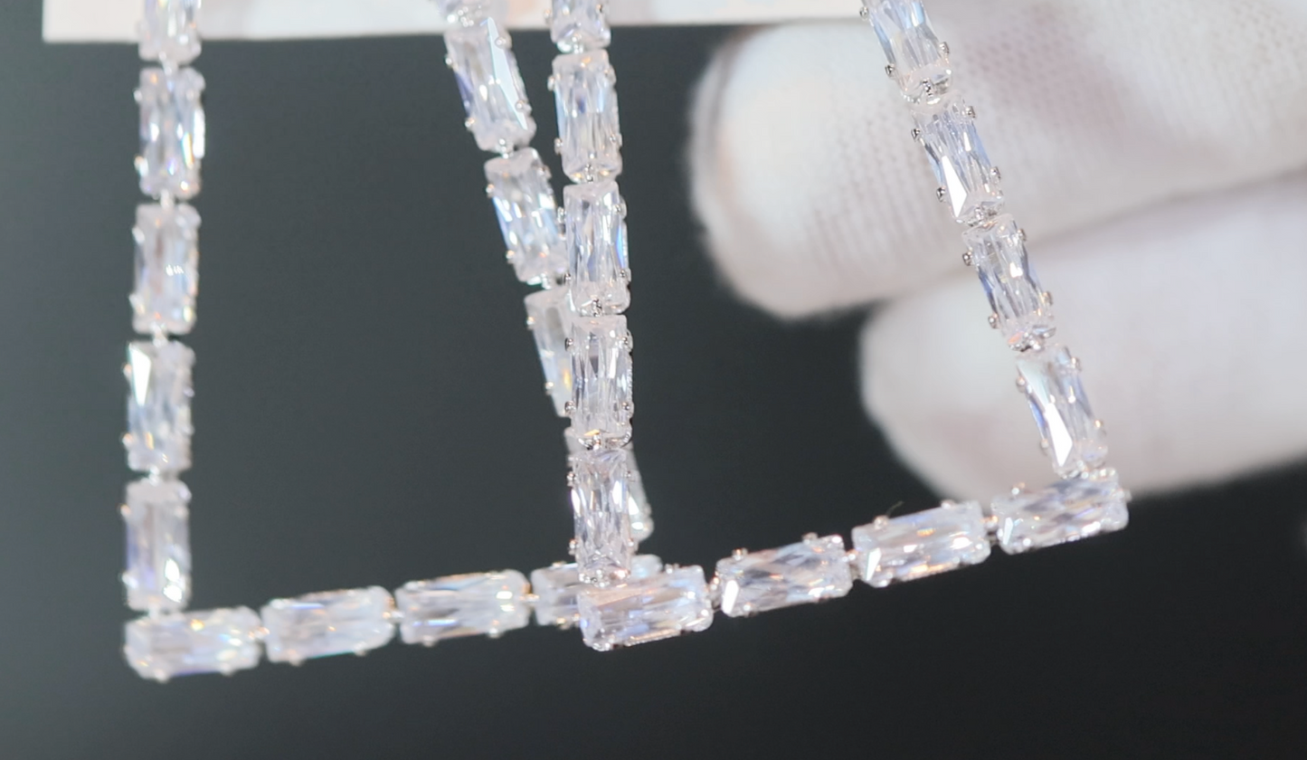 Diamond Hoop Earrings | Hoop Earrings | Womens Baguette Earrings