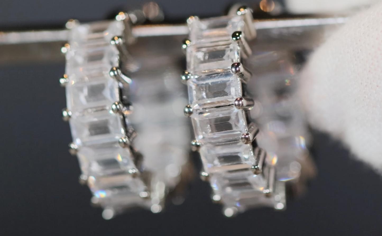 Diamond Hoop Earrings | Hoop Earrings | Womens Baguette Diamond Earrings