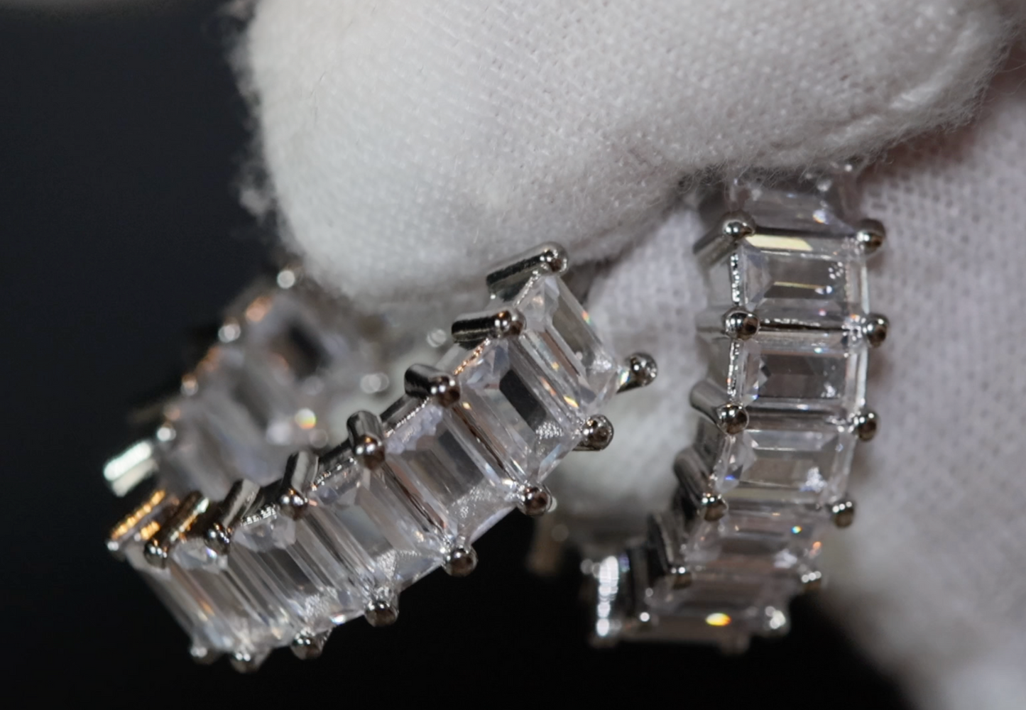 Diamond Hoop Earrings | Hoop Earrings | Womens Baguette Diamond Earrings