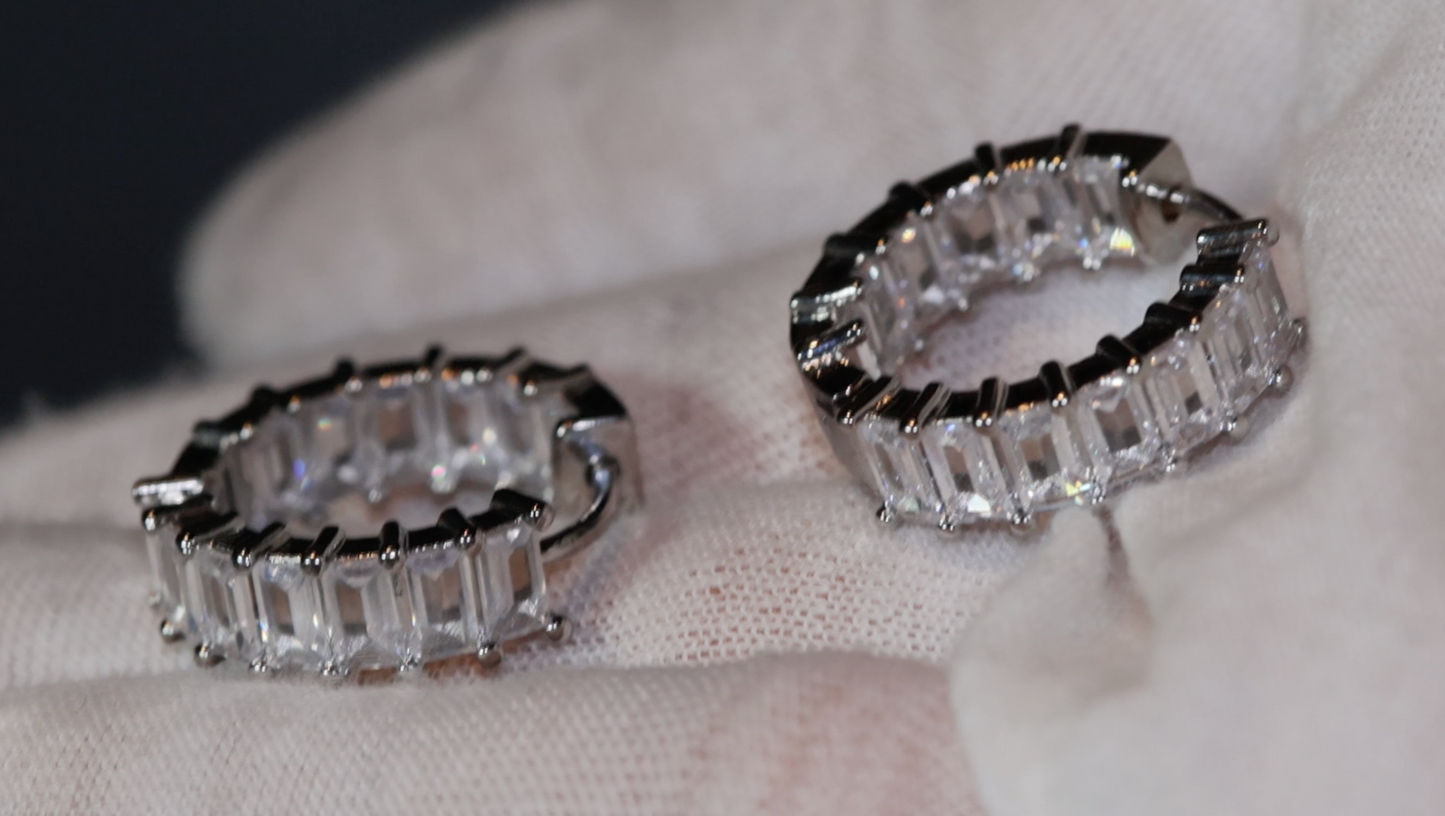 Diamond Hoop Earrings | Hoop Earrings | Womens Baguette Diamond Earrings