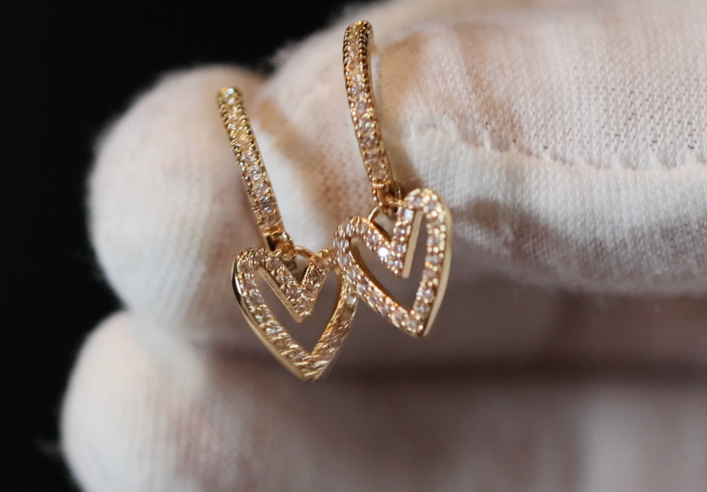 Gold Diamond Heart Earrings | Heart Earrings