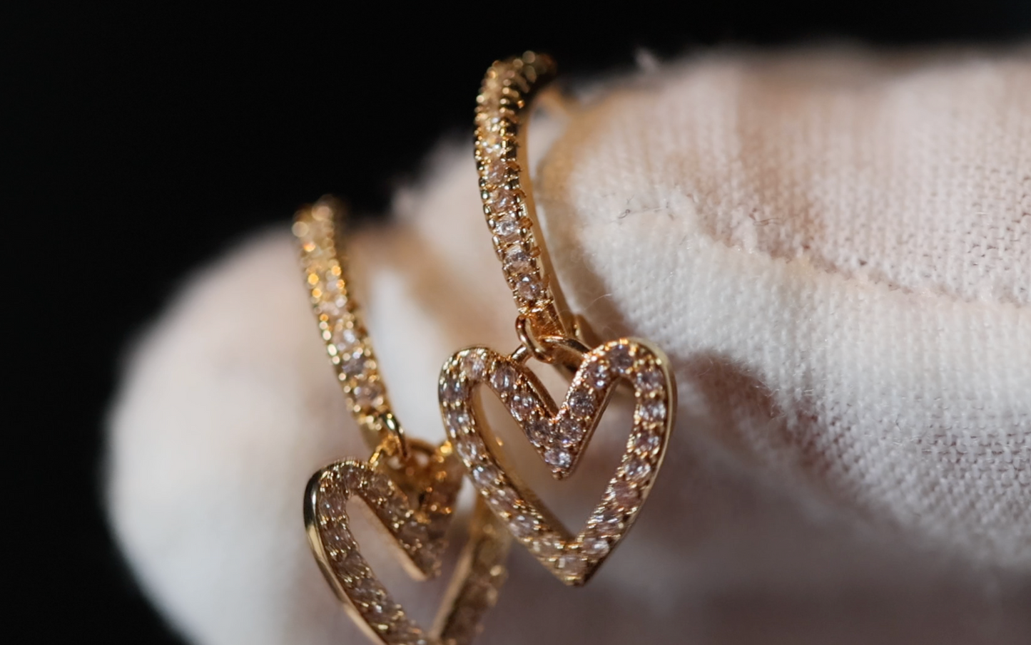 Gold Diamond Heart Earrings | Heart Earrings