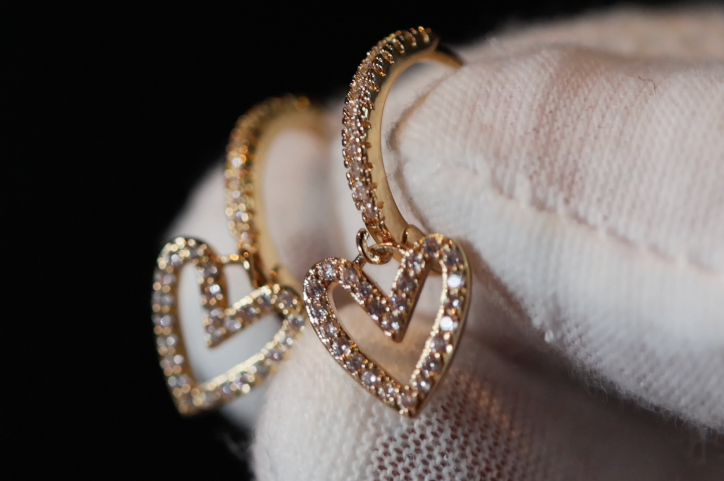 Gold Diamond Heart Earrings | Heart Earrings