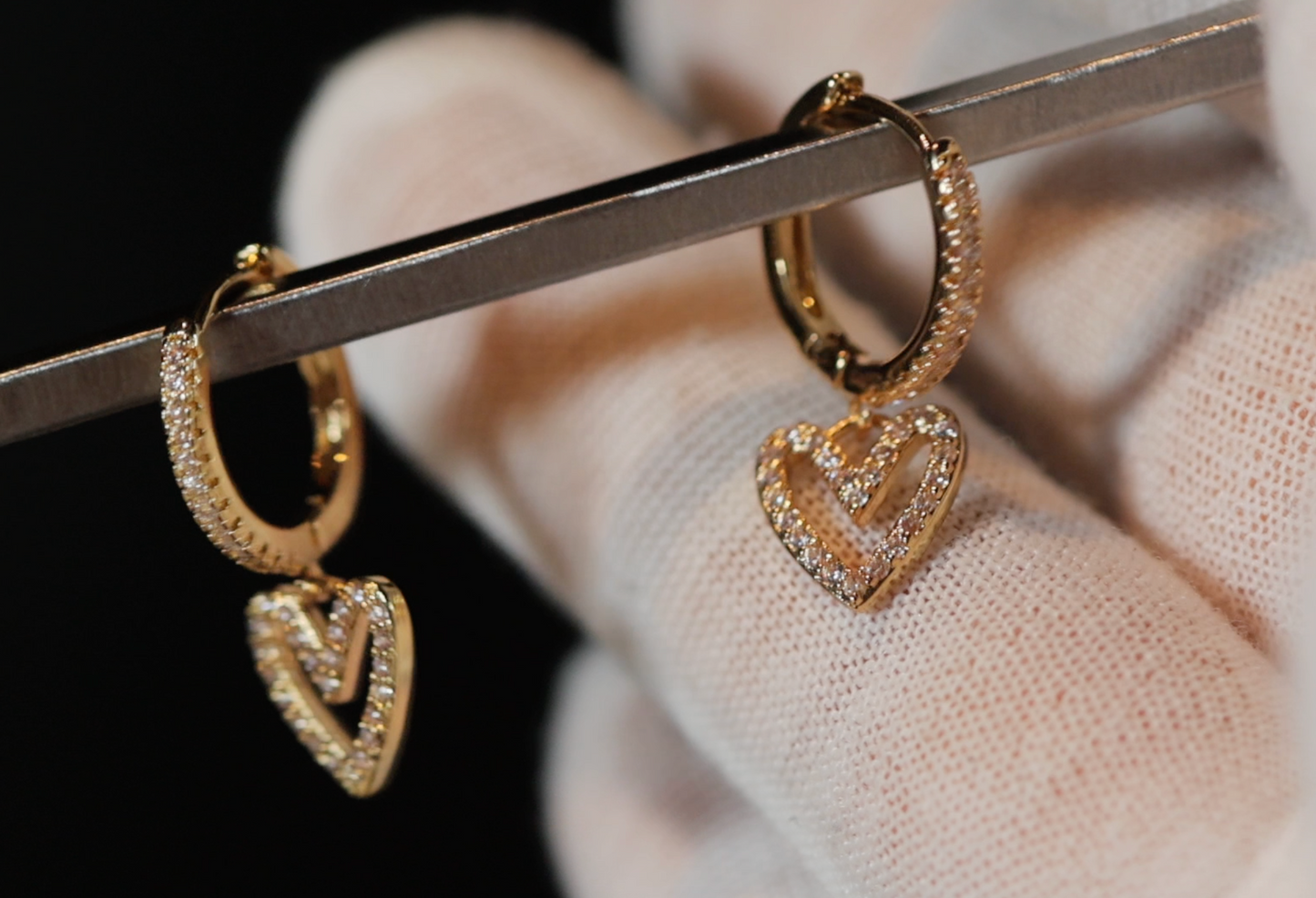 Gold Diamond Heart Earrings | Heart Earrings