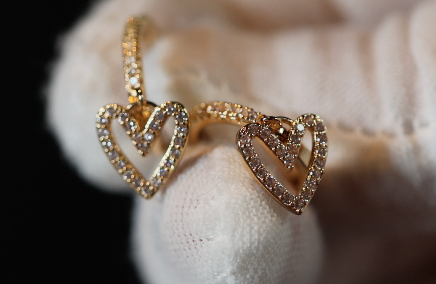 Gold Diamond Heart Earrings | Heart Earrings