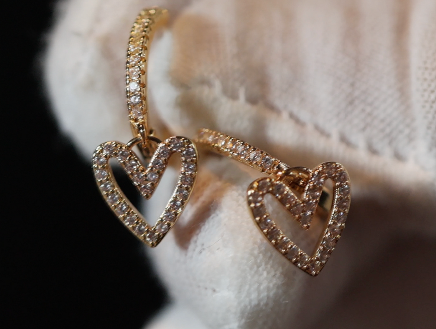Gold Diamond Heart Earrings | Heart Earrings