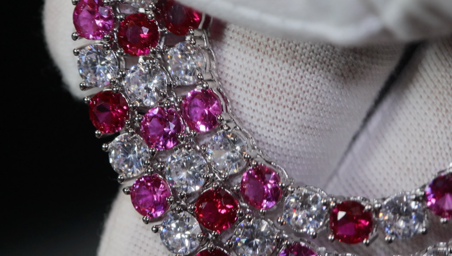 Tennis Chain | Pink Diamond Tennis Chain | Red Tennis Necklace