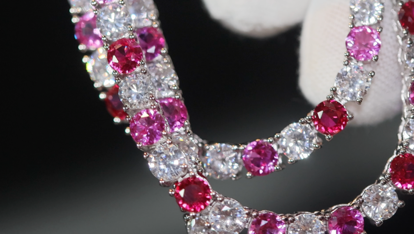 Tennis Chain | Pink Diamond Tennis Chain | Red Tennis Necklace