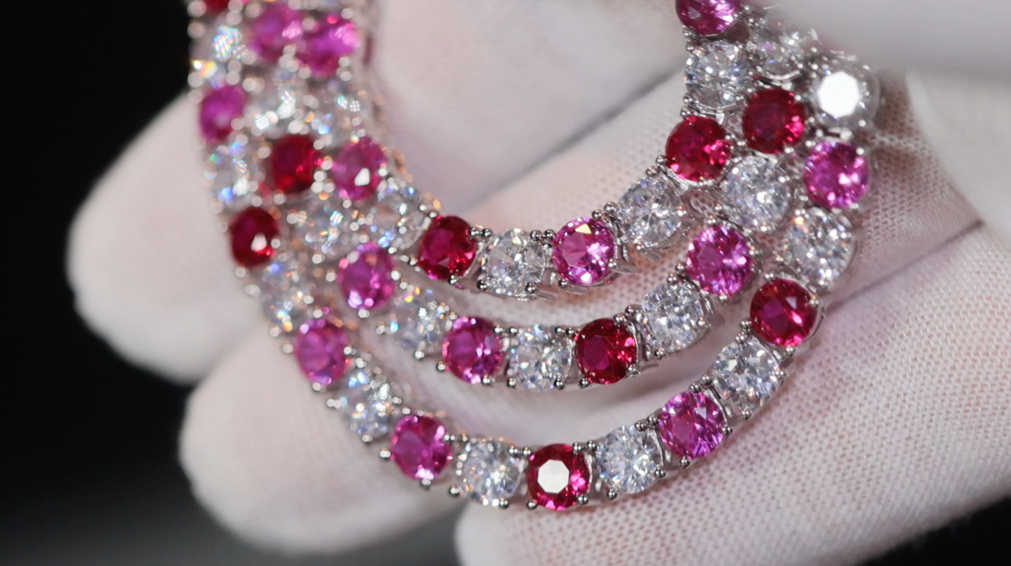 Tennis Chain | Pink Diamond Tennis Chain | Red Tennis Necklace