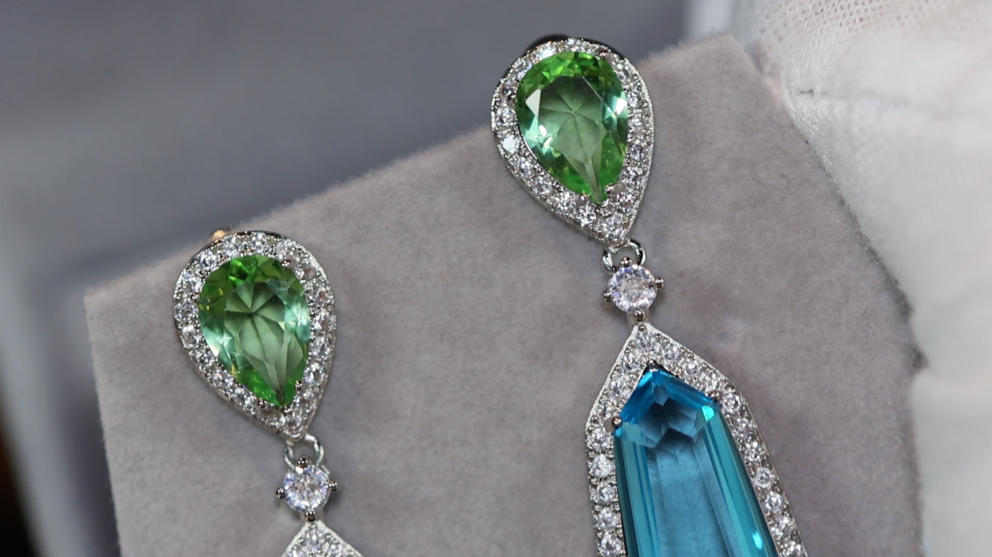 AQUAMARINE BLUE EARRINGS | GREEN DIAMOND EARRINGS