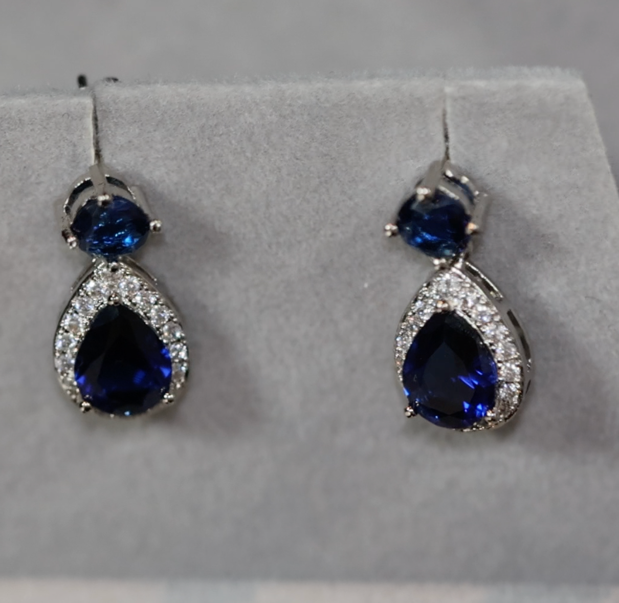 Sapphire Blue Diamond Earrings | Pear Cut Diamond Earrings