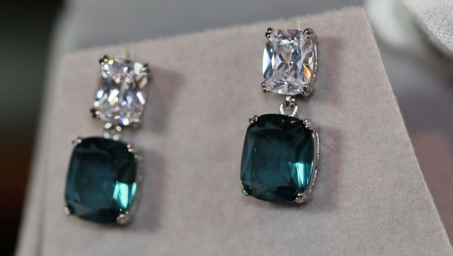 Teal blue diamond earrings | Green Diamond Earrings | Blue Diamond Earrings
