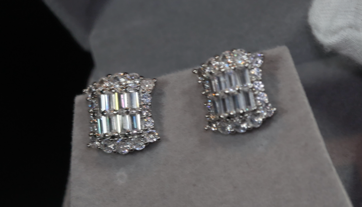 Womens Diamond Ear Studs | Womens Baguette Cut Diamond Ear Studs