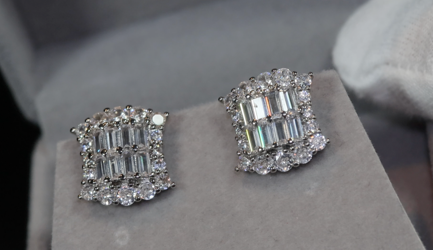 Womens Diamond Ear Studs | Womens Baguette Cut Diamond Ear Studs