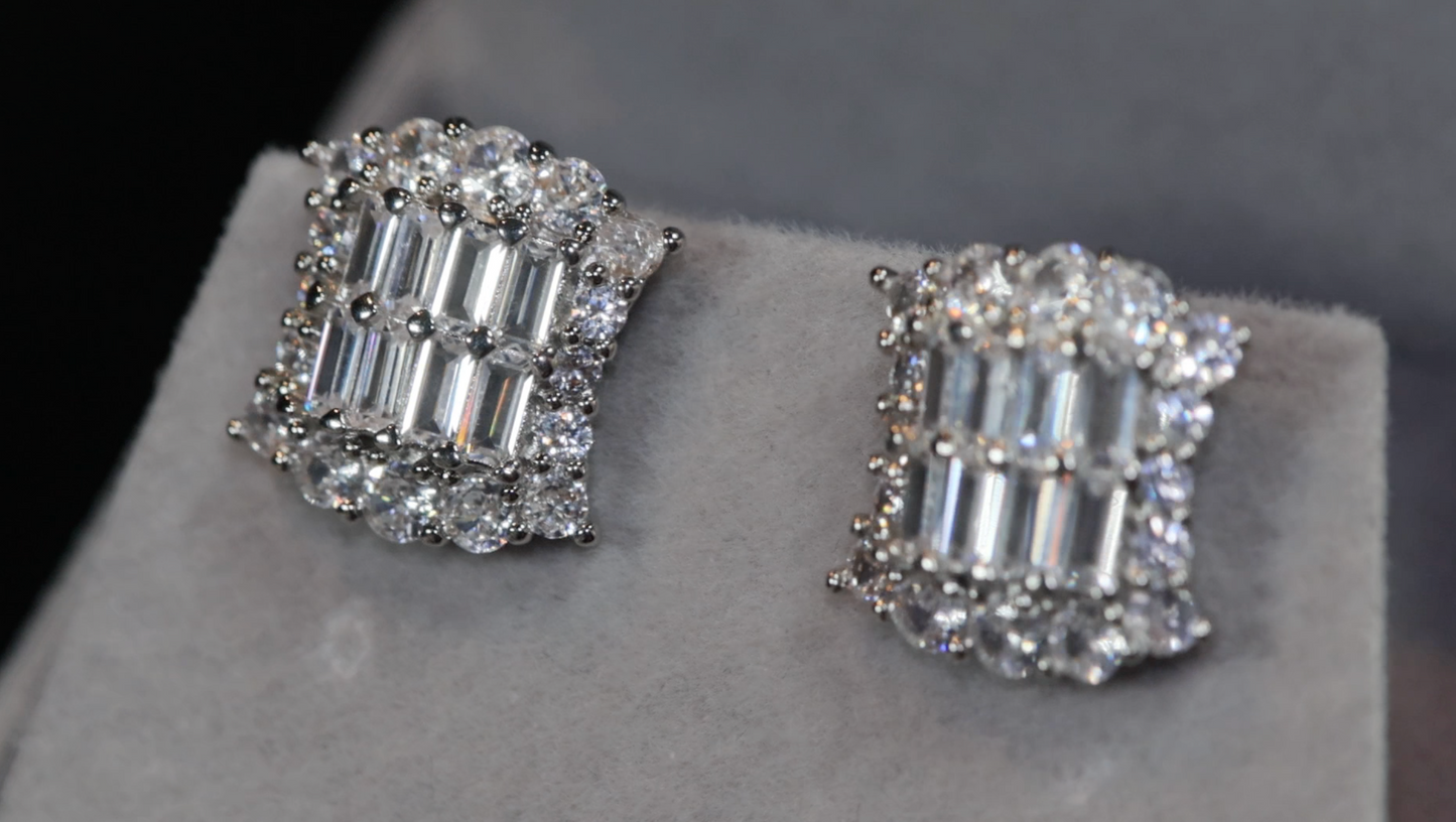 Womens Diamond Ear Studs | Womens Baguette Cut Diamond Ear Studs