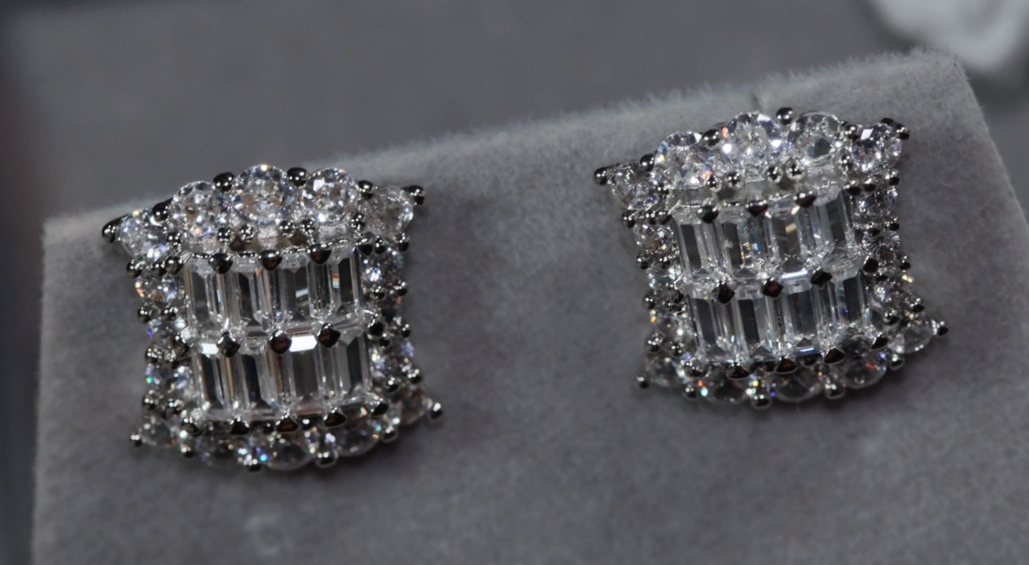 Womens Diamond Ear Studs | Womens Baguette Cut Diamond Ear Studs