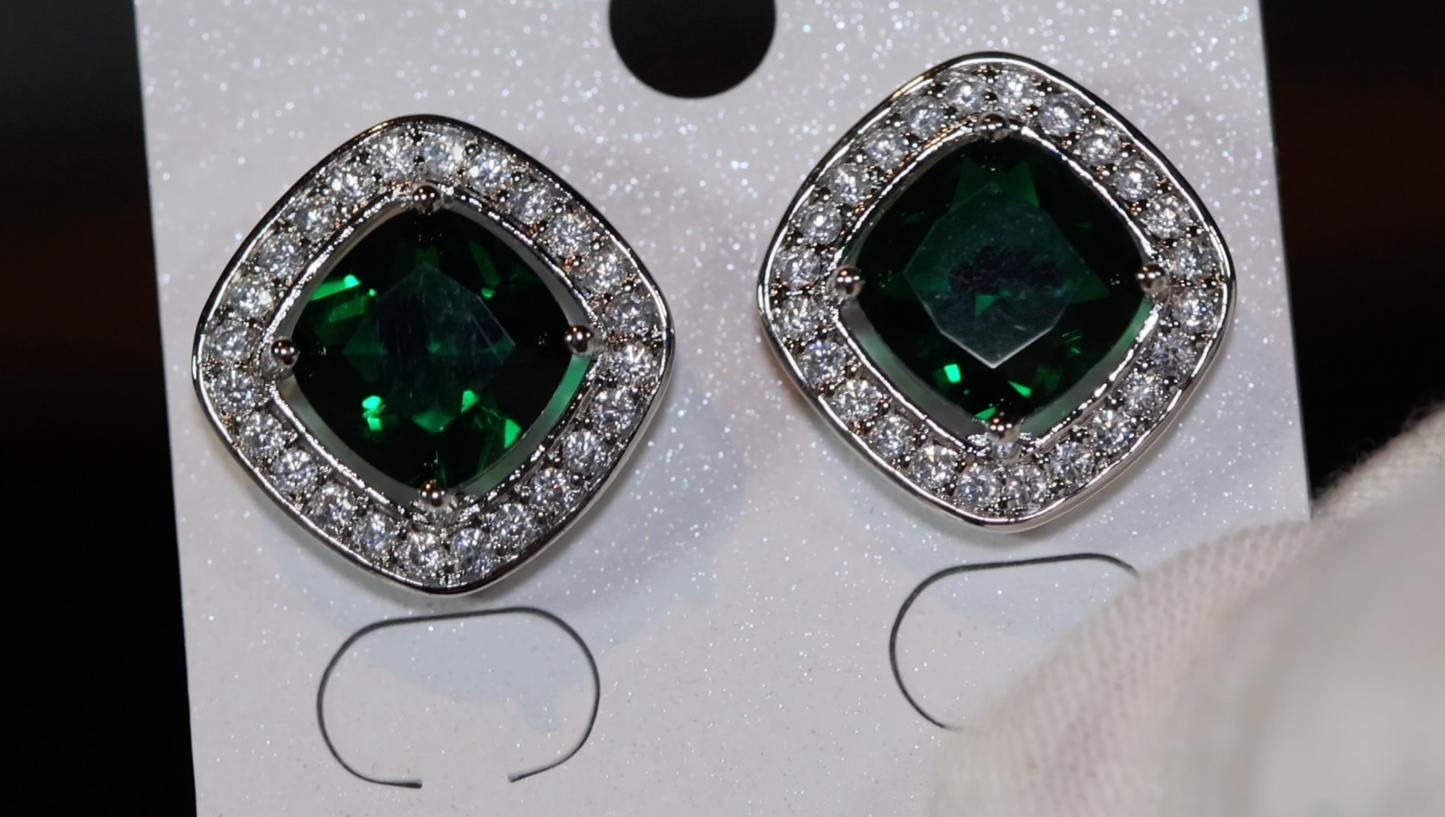 Big Green Diamond Ear Studs