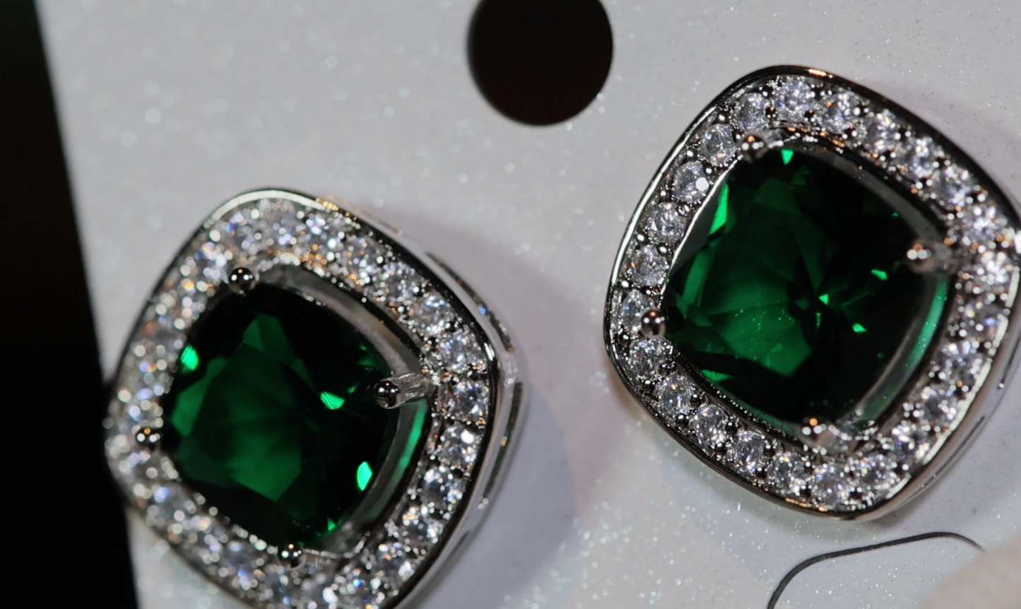 Big Green Diamond Ear Studs