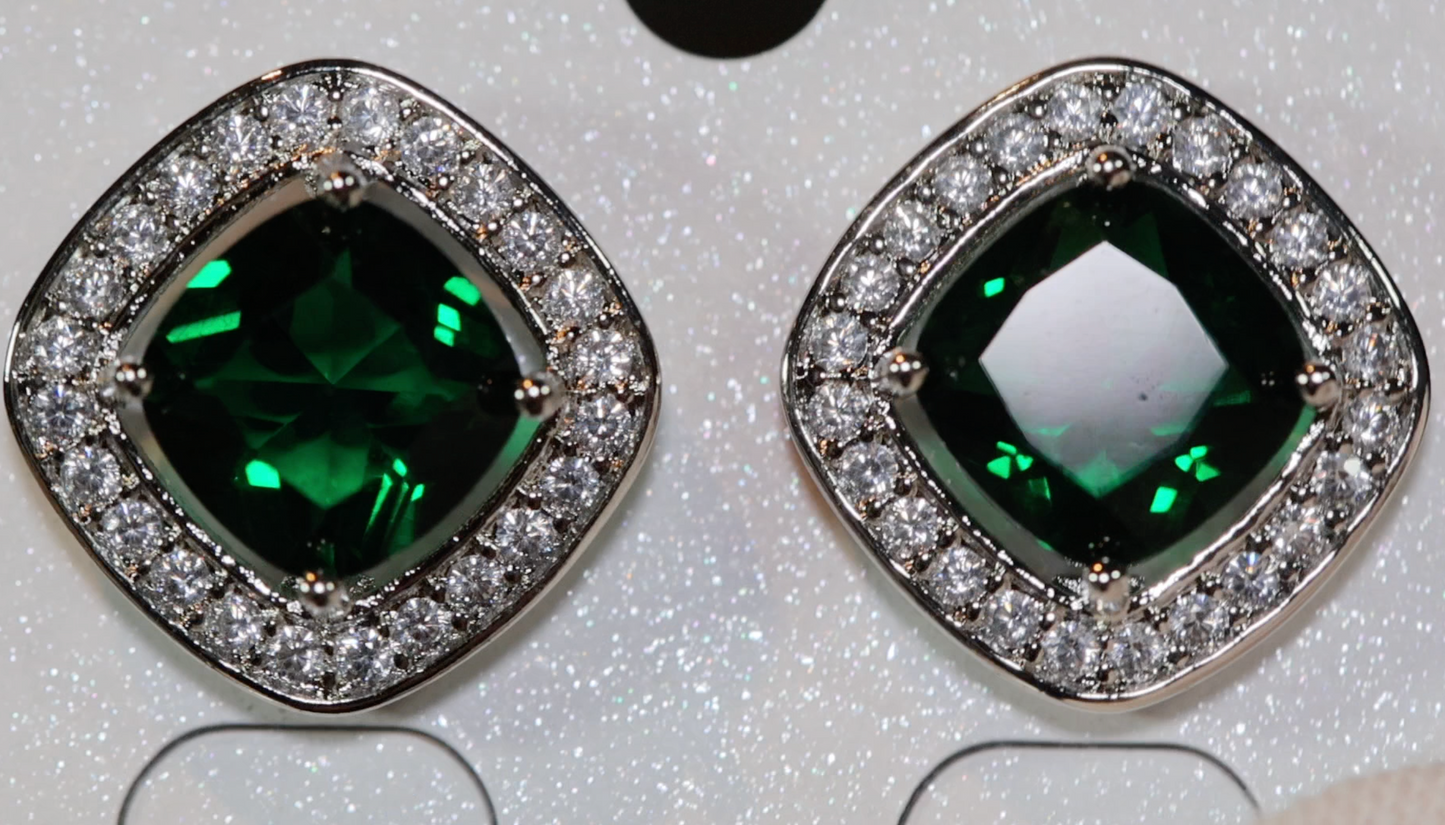 Big Green Diamond Ear Studs
