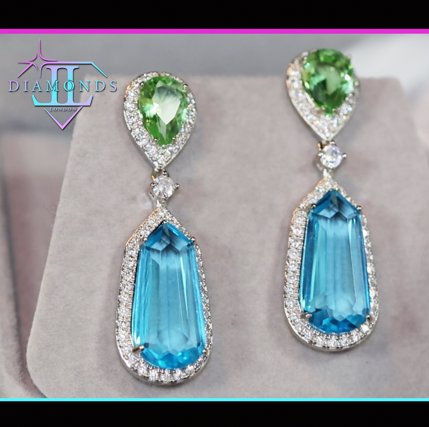 AQUAMARINE BLUE EARRINGS | GREEN DIAMOND EARRINGS