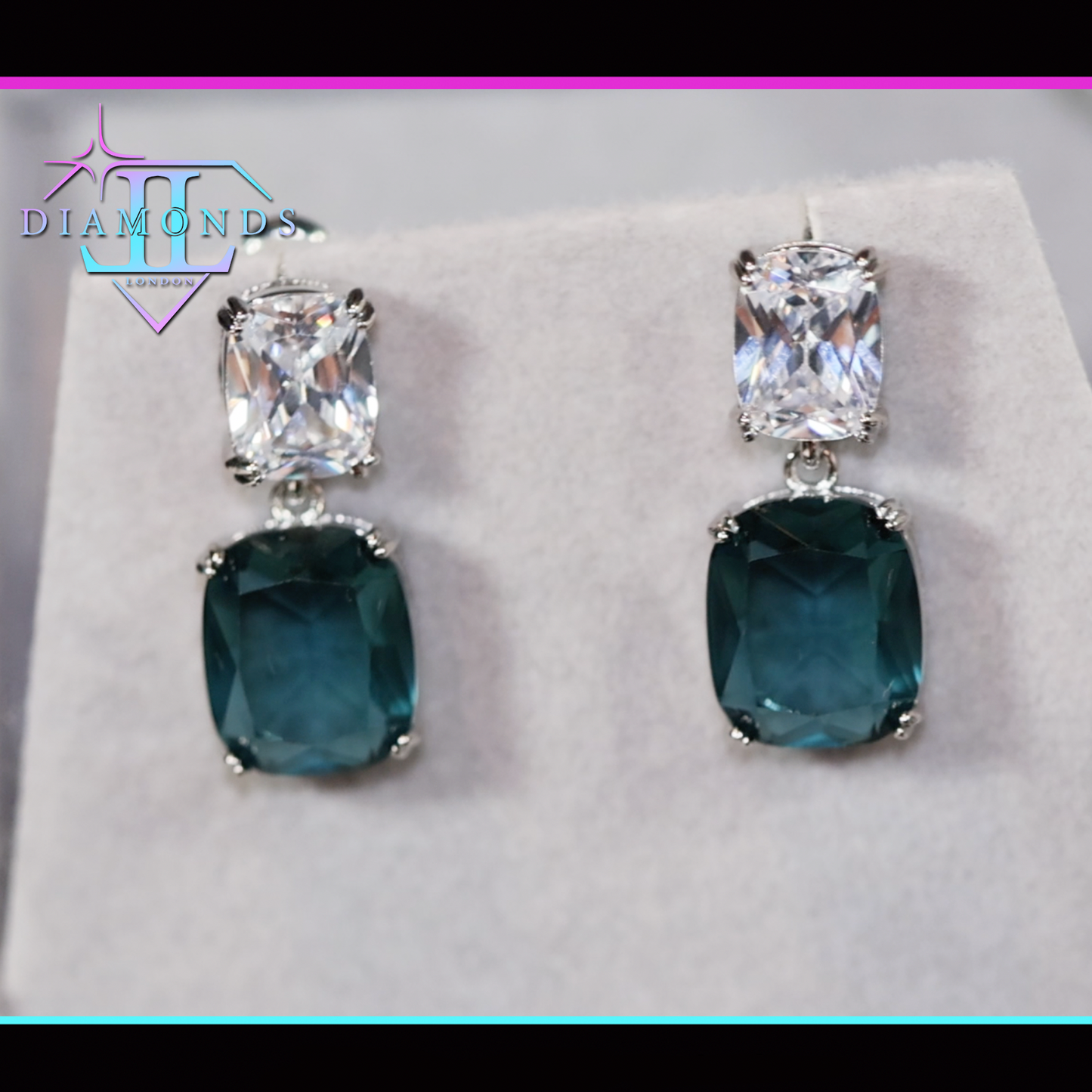 Teal blue diamond earrings | Green Diamond Earrings | Blue Diamond Earrings