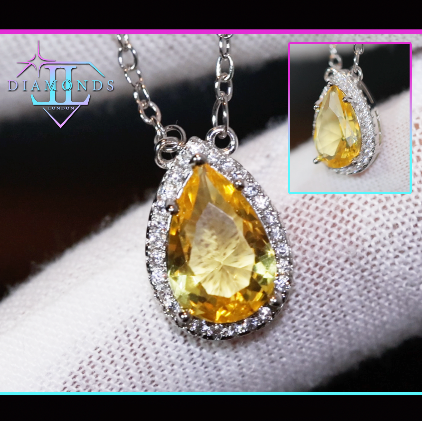 Womens Diamond Necklace | Yellow Diamond Necklace | Teardrop Necklace | Pear Shape Necklace | Womens Charm Necklace | Teardrop Pendant