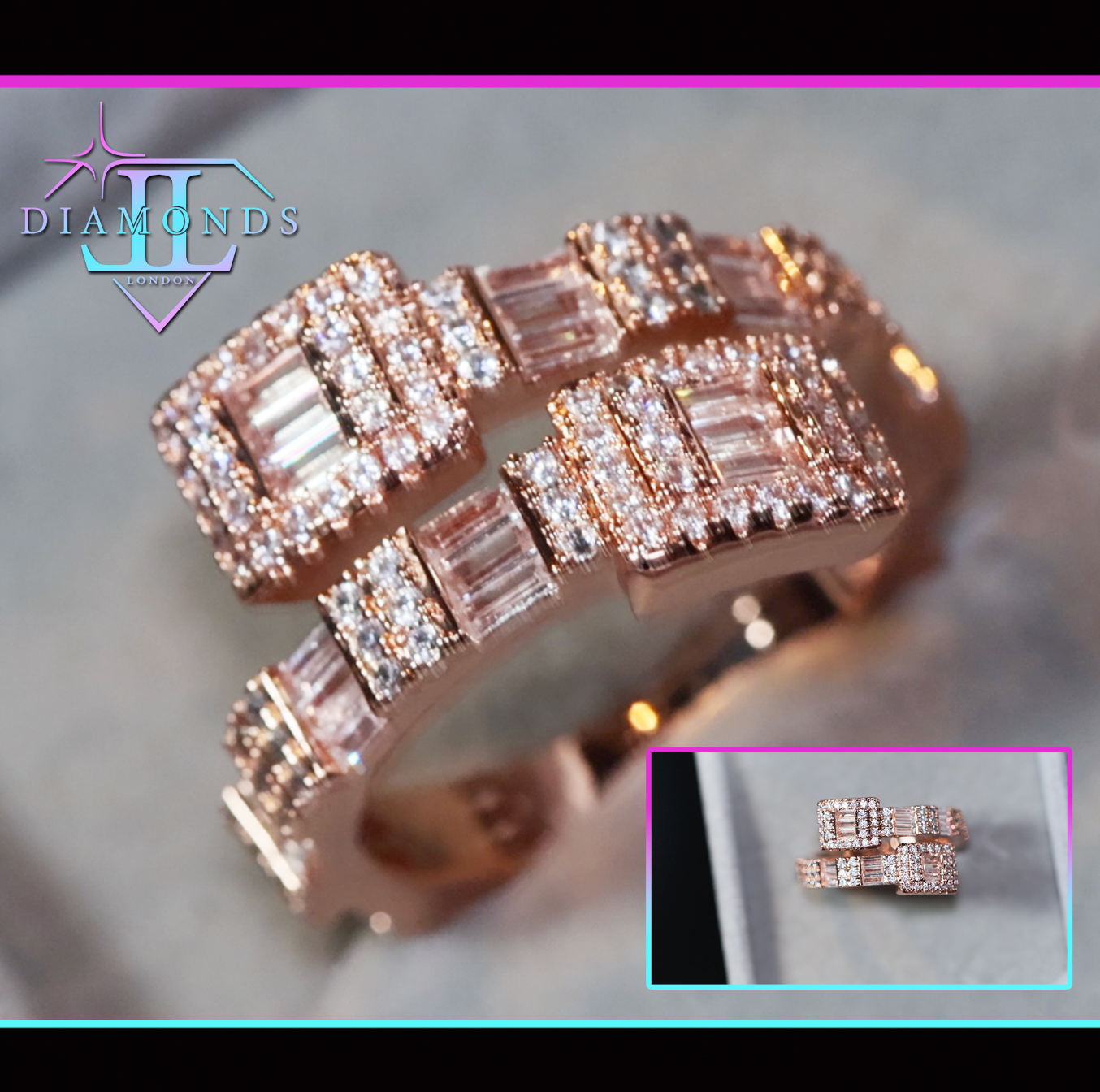 Iced Out Ring | Eternity Ring | Rose Gold Iced Out Ring | Baguette Diamond Eternity Ring
