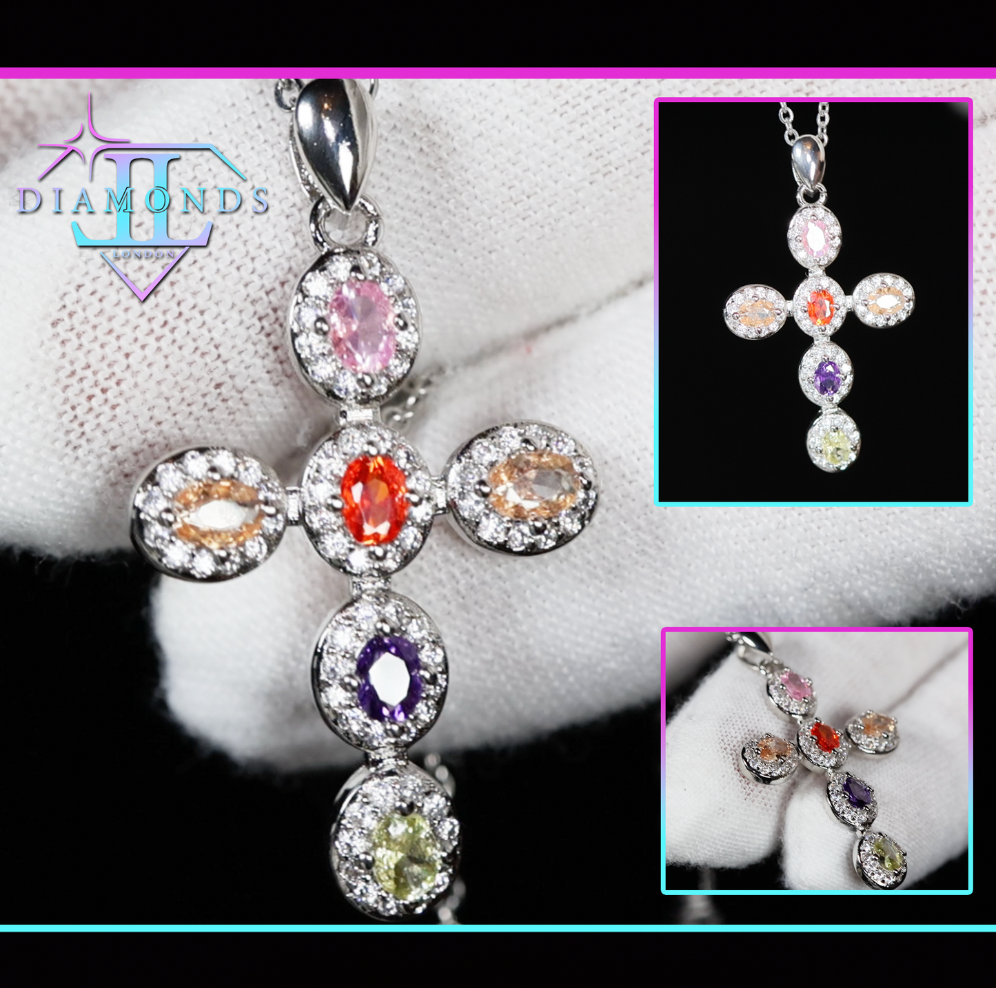 Rainbow Diamond Cross Pendant