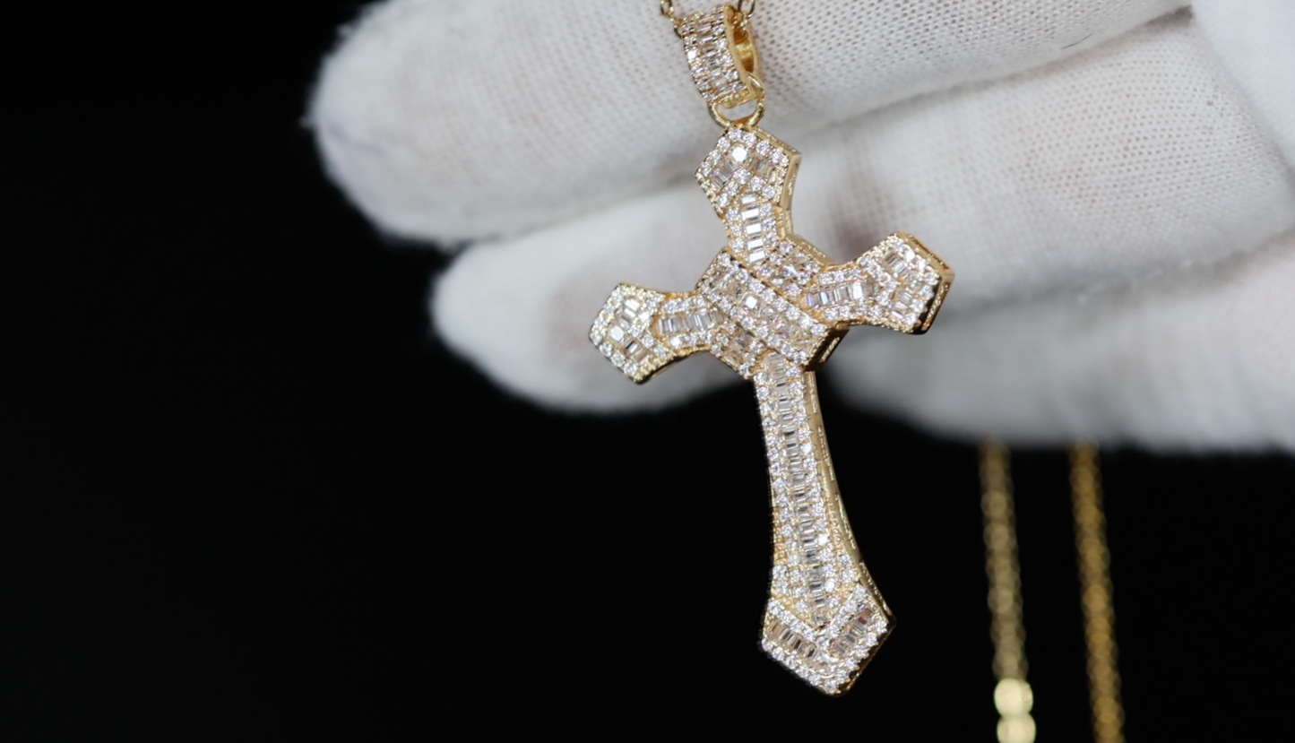 Gold Cross Pendant and Necklace | Cross Chain for Men | Iced Out Cross Pendant