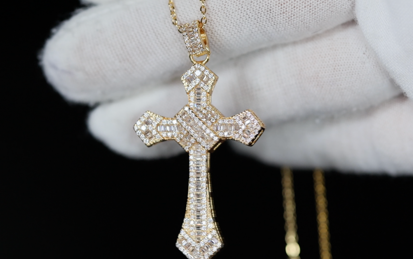 Gold Cross Pendant and Necklace | Cross Chain for Men | Iced Out Cross Pendant