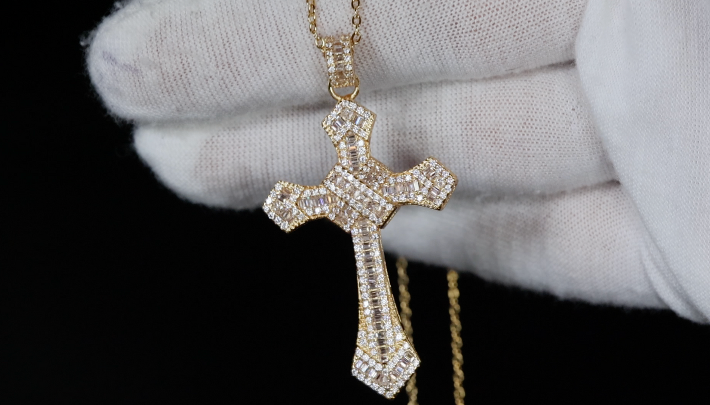 Gold Cross Pendant and Necklace | Cross Chain for Men | Iced Out Cross Pendant