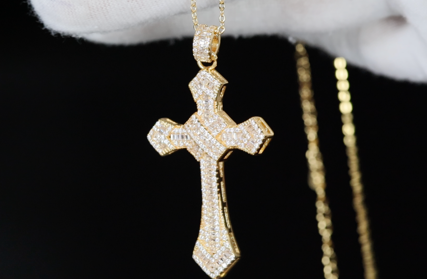 Gold Cross Pendant and Necklace | Cross Chain for Men | Iced Out Cross Pendant