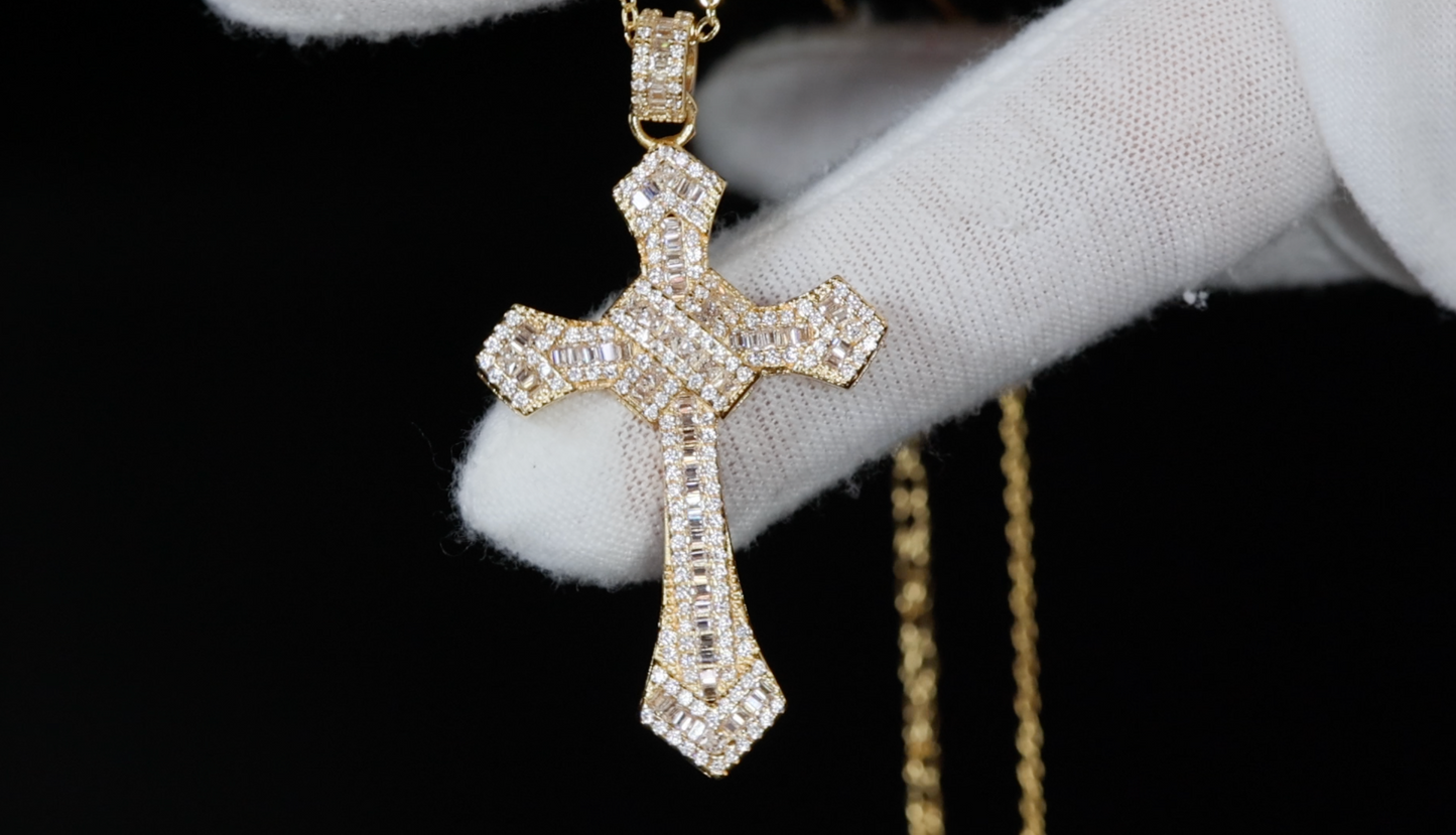 Gold Cross Pendant and Necklace | Cross Chain for Men | Iced Out Cross Pendant