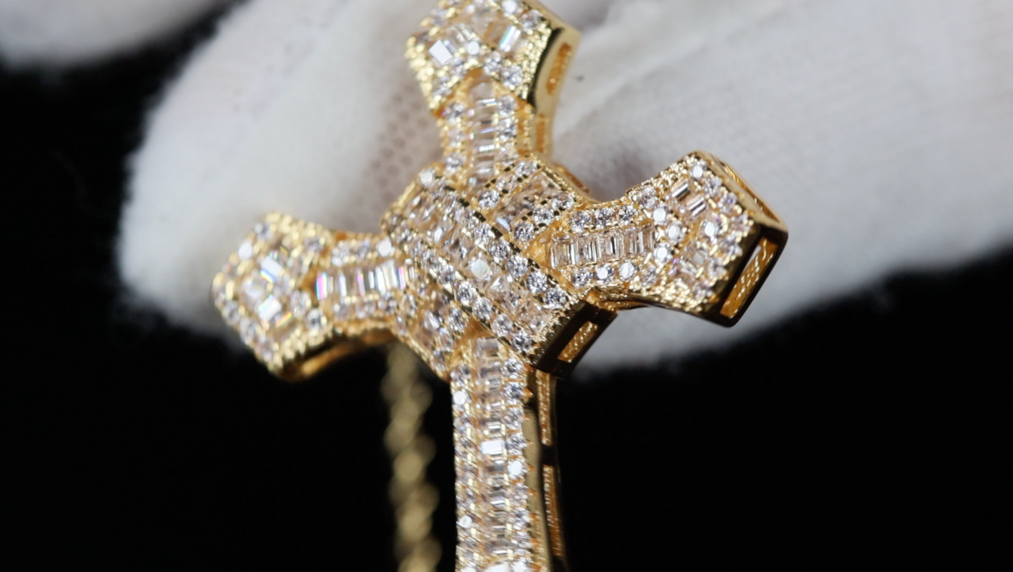 Gold Cross Pendant and Necklace | Cross Chain for Men | Iced Out Cross Pendant