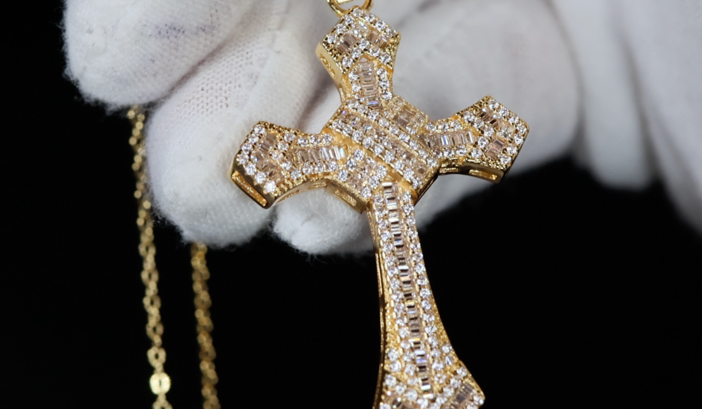 Gold Cross Pendant and Necklace | Cross Chain for Men | Iced Out Cross Pendant