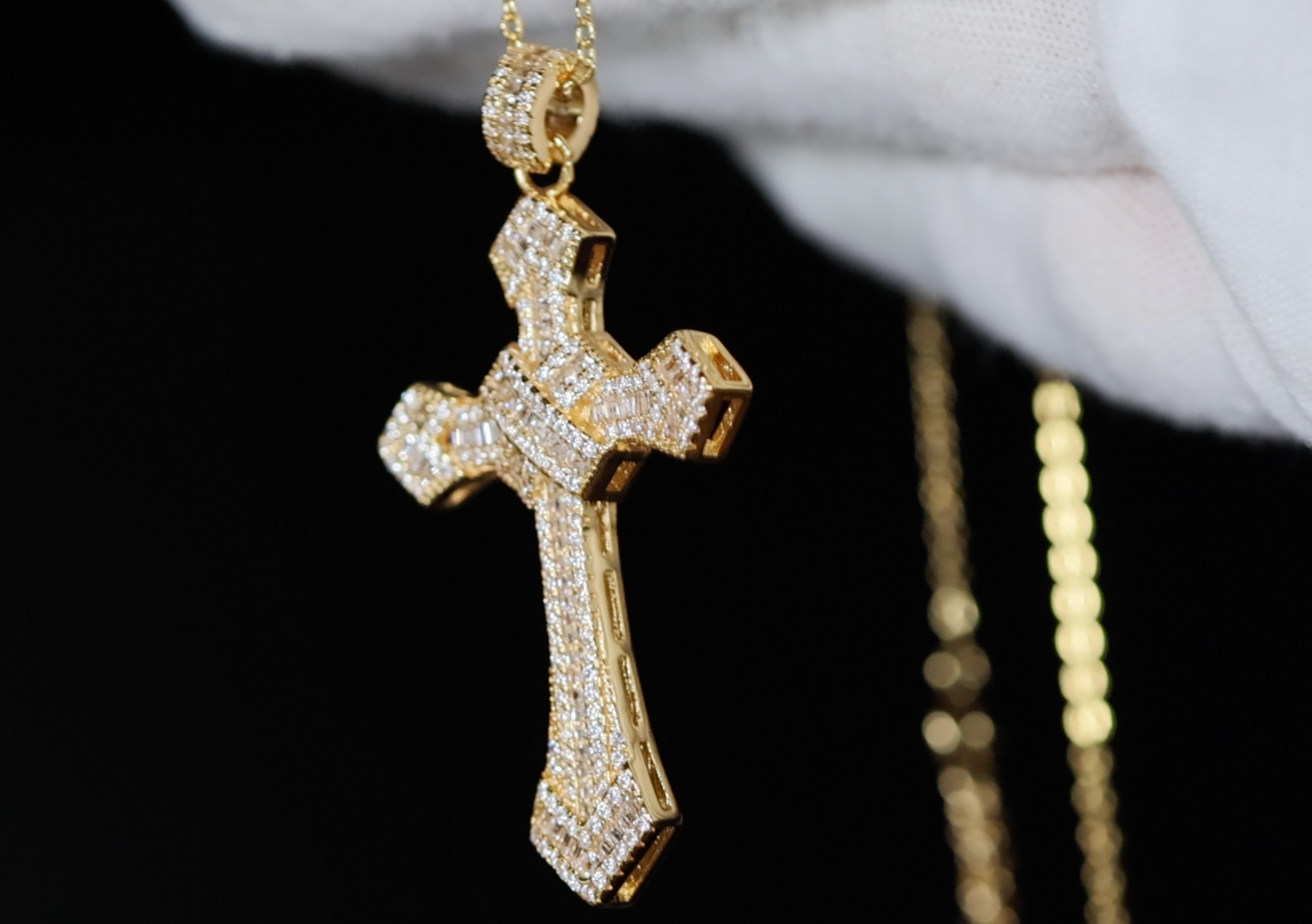 Gold Cross Pendant and Necklace | Cross Chain for Men | Iced Out Cross Pendant