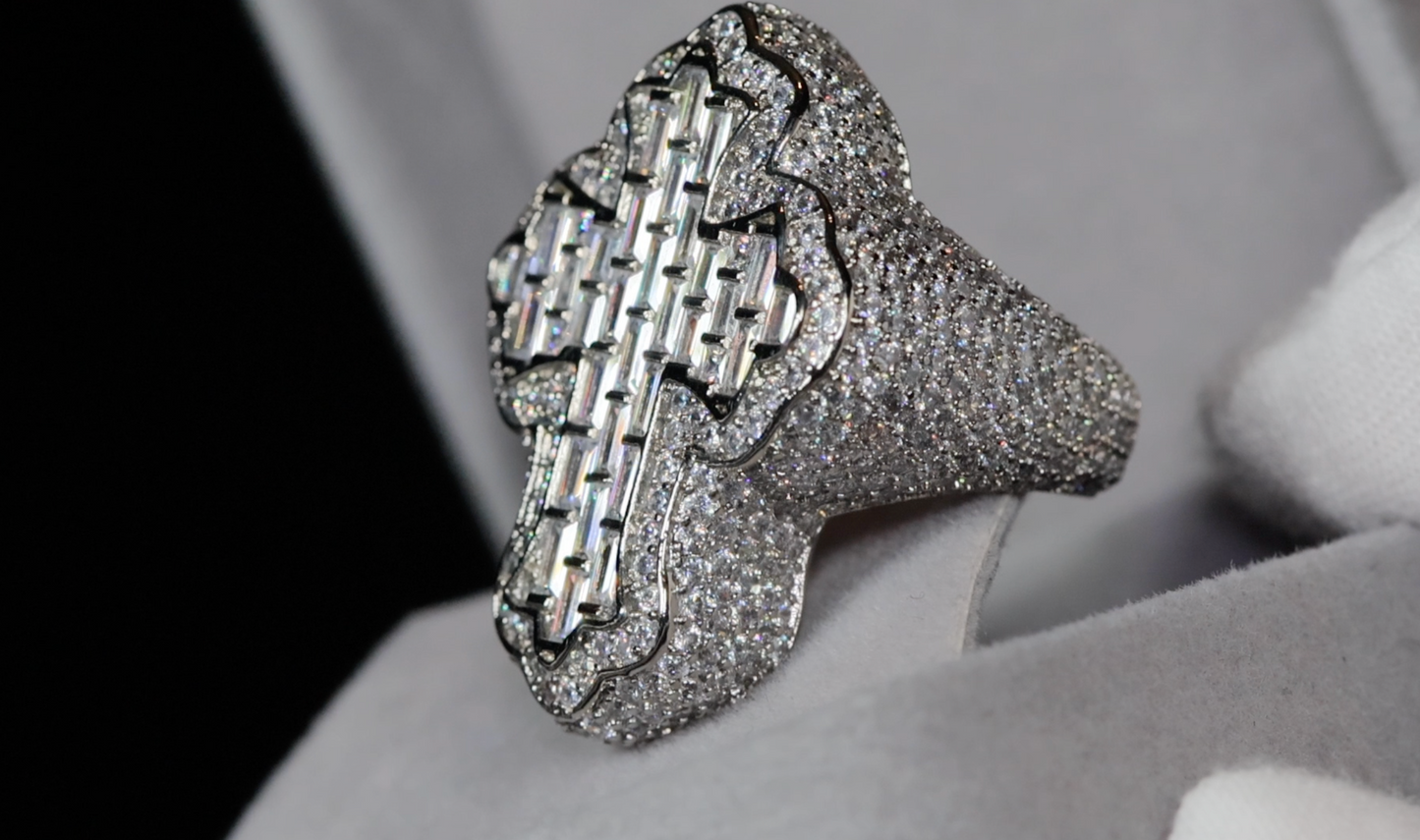 Iced Out Cross Ring | Diamond Cross Ring | Mens Hip Hop Cross Ring
